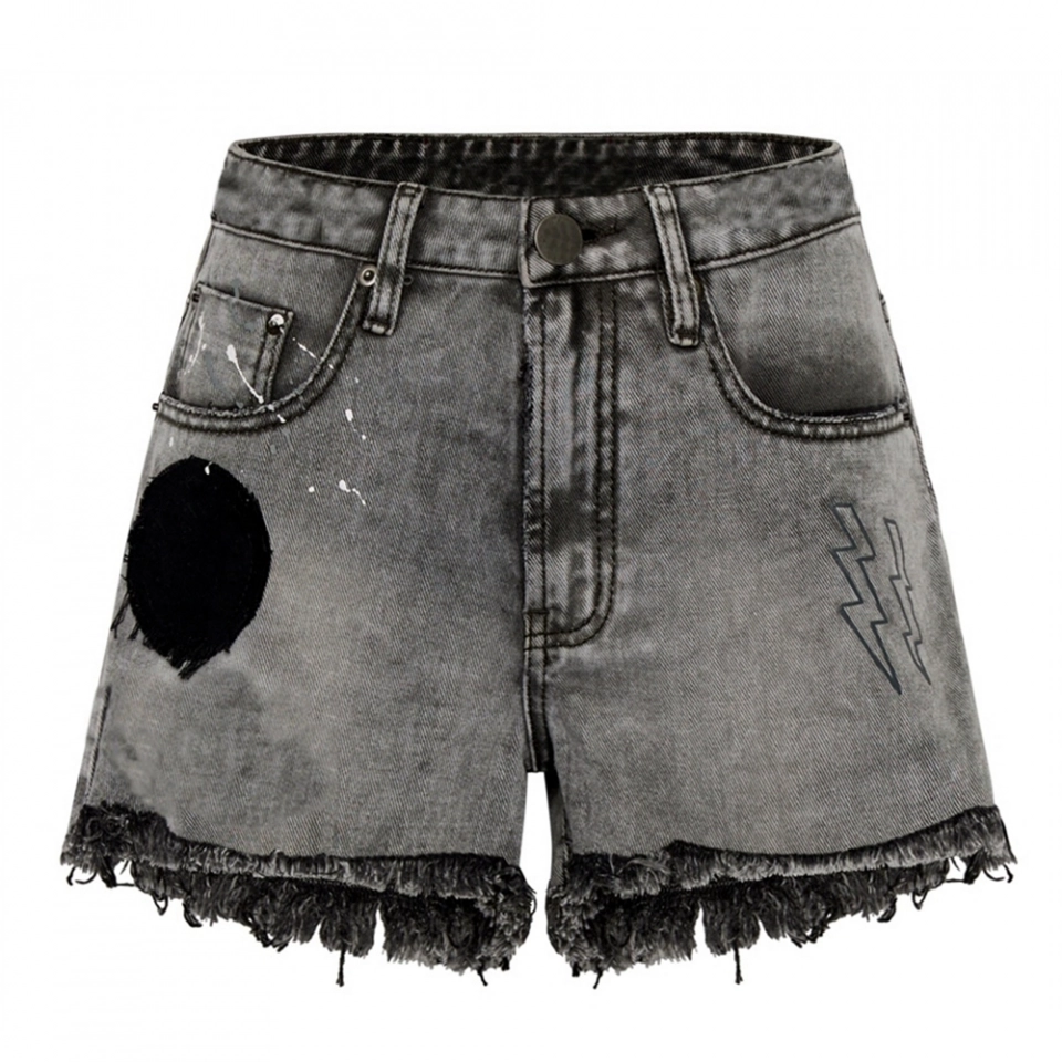 Acid washed denim shorts
