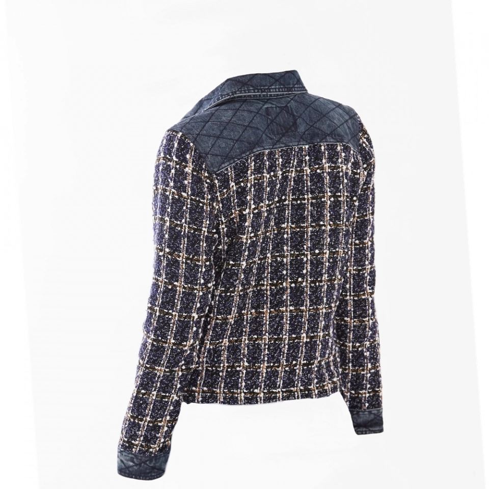 Denim + pleated cotton + jacquard flannelette jacket (3)