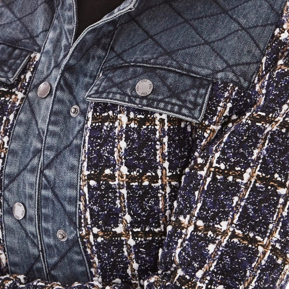 Denim + pleated cotton + jacquard flannelette jacket (4)