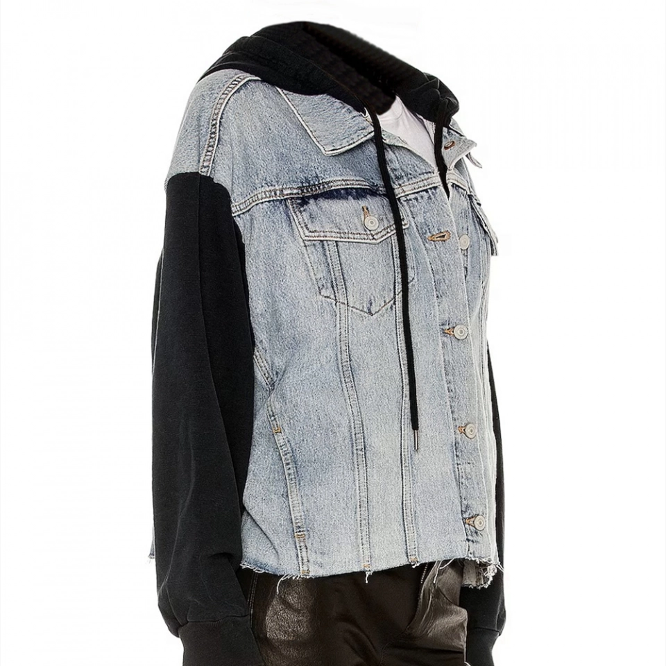 Denim jacket - knitted sleeves and hood (2)