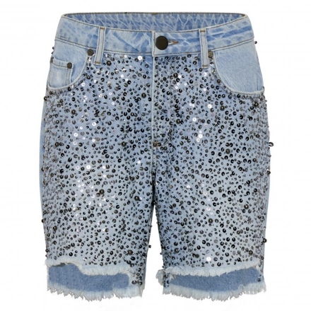 Denim shorts + Sparkly bead trim Denim shorts + Sparkly bead trim