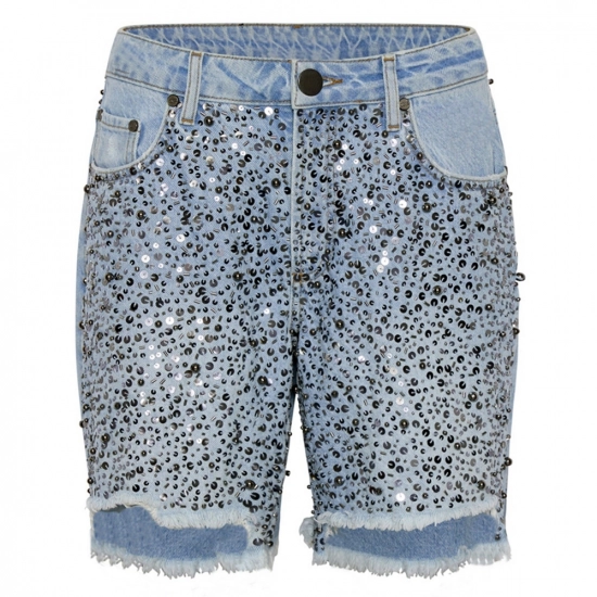 Denim shorts + Sparkly bead trim Denim shorts + Sparkly bead trim