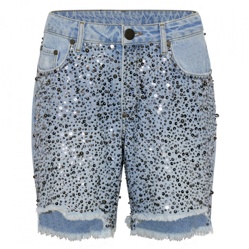 Denim shorts + Sparkly bead trim