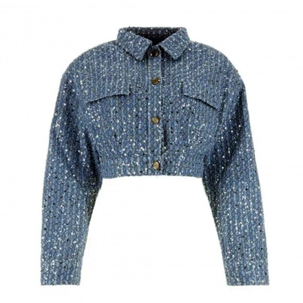 Jacquard denim jacket + full body glitter