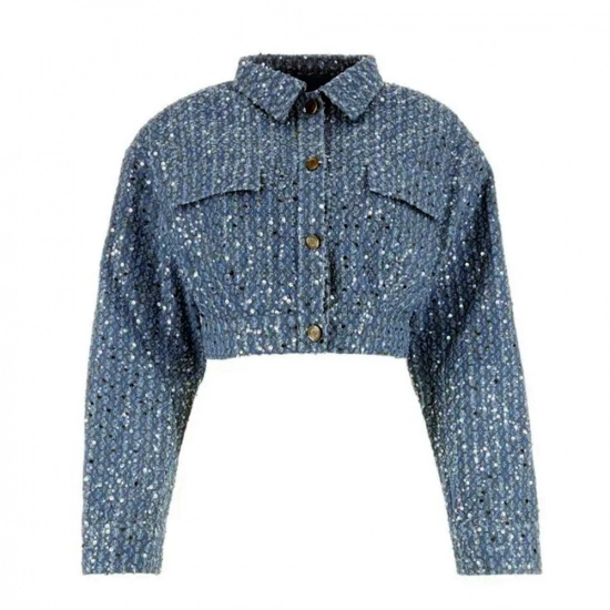 Jacquard denim jacket + full body glitter