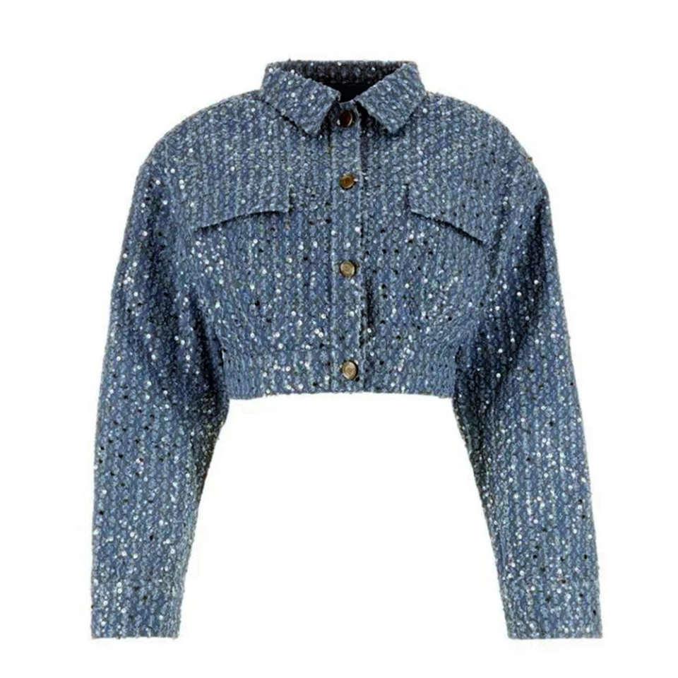 Jacquard denim jacket + full body glitter