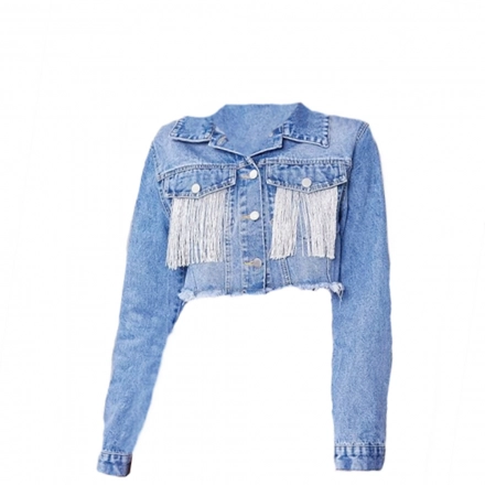 Ladies Denim Jacket-Rhinestone fringe decoration