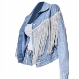 Ladies Denim Jacket-Rhinestone fringe decoration (2)