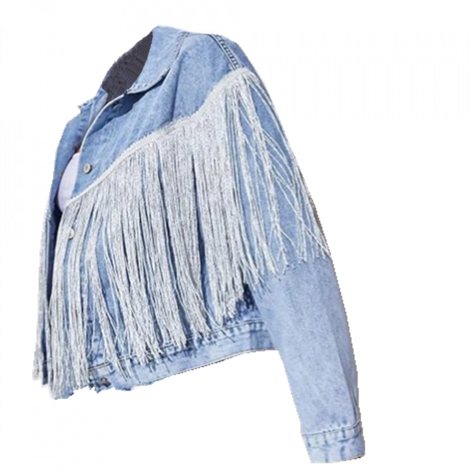 Ladies Denim Jacket-Rhinestone fringe decoration (3)