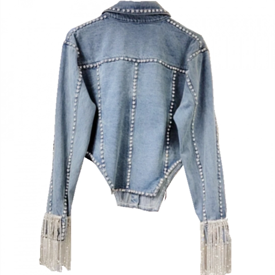 Ladies Denim Jacket-Rhinestone fringe decoration (2)