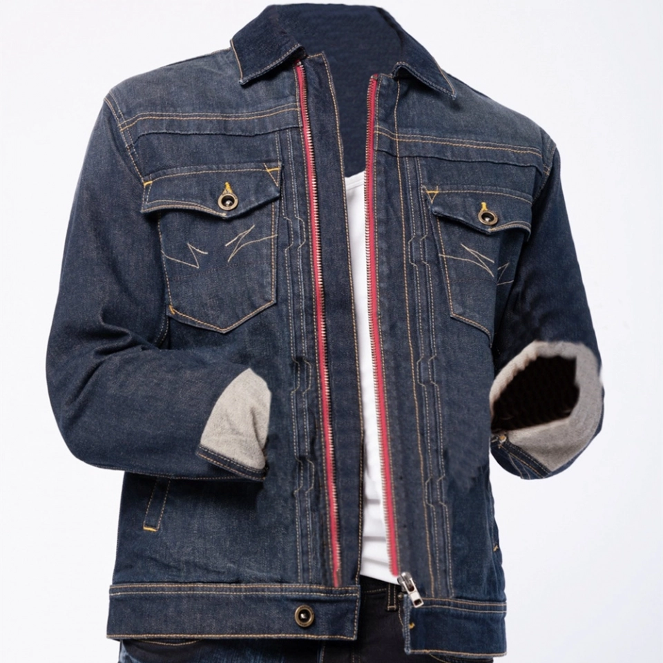 Men's Denim Jacket-Color contrast zipper (3)