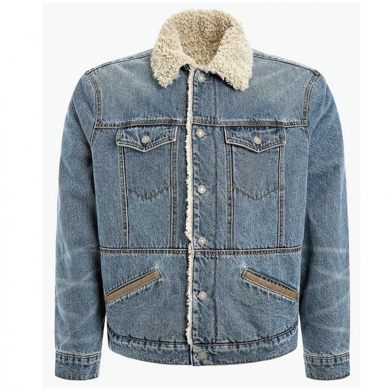 Men's denim Jacket +lambskin