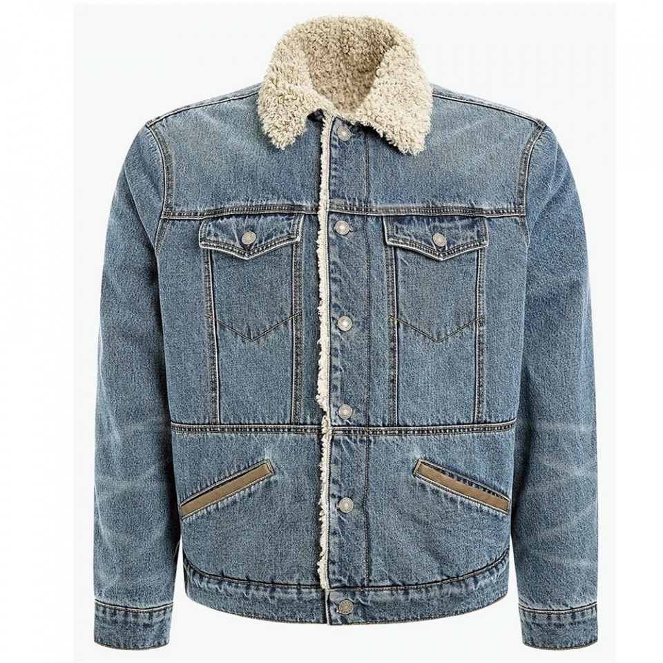Men's denim Jacket +lambskin