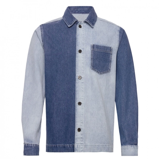 Men's denim shirt-Dark and light splicing Men's denim shirt-Dark and light splicing