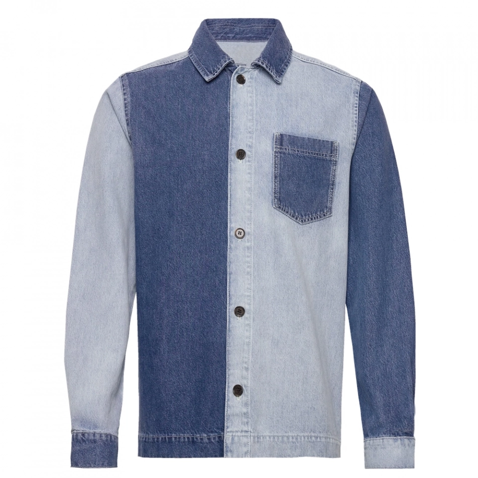 Men's denim shirt-Dark and light splicing