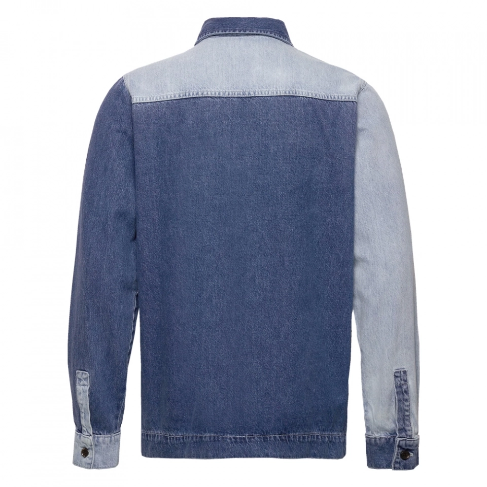 Men's denim shirt-Dark and light splicing (2)