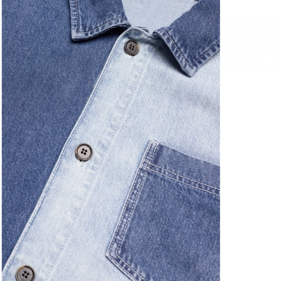 Men's denim shirt-Dark and light splicing (3)