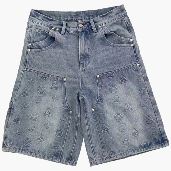 Men's Denim  Short-Silicone embossing