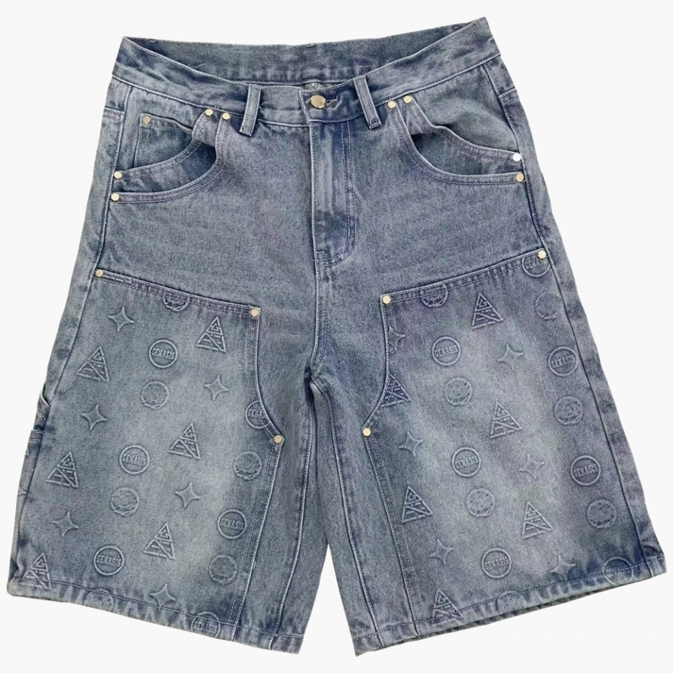 Men's Denim  Short-Silicone embossing