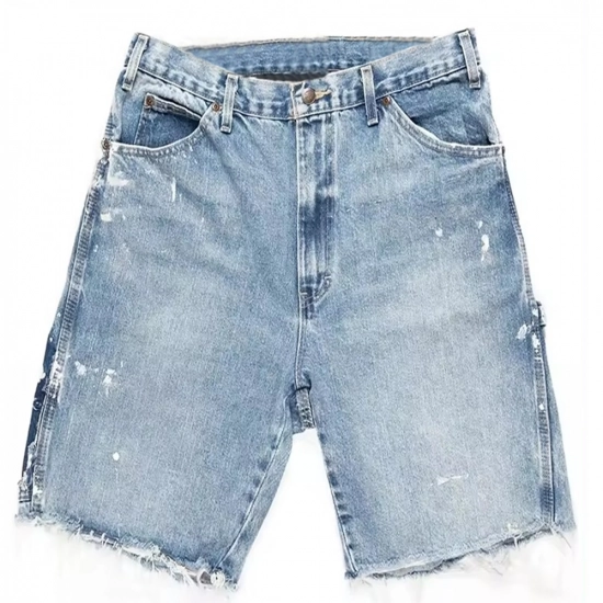Men's Denim  Short-Splicing dark color - loose edge