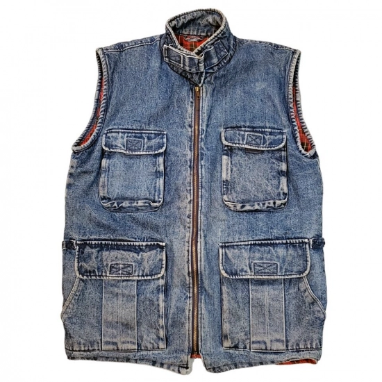 Men's Denim Vest-Plaid hanging inside +Cargo