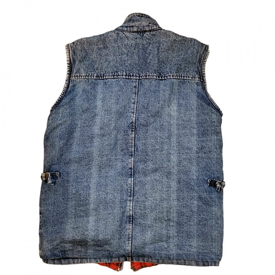 Men's Denim Vest-Plaid hanging inside +Cargo (3)