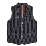 Men's Denim Vest-Yarn-dyed striped vest