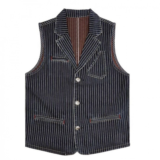 Men's Denim Vest-Yarn-dyed striped vest