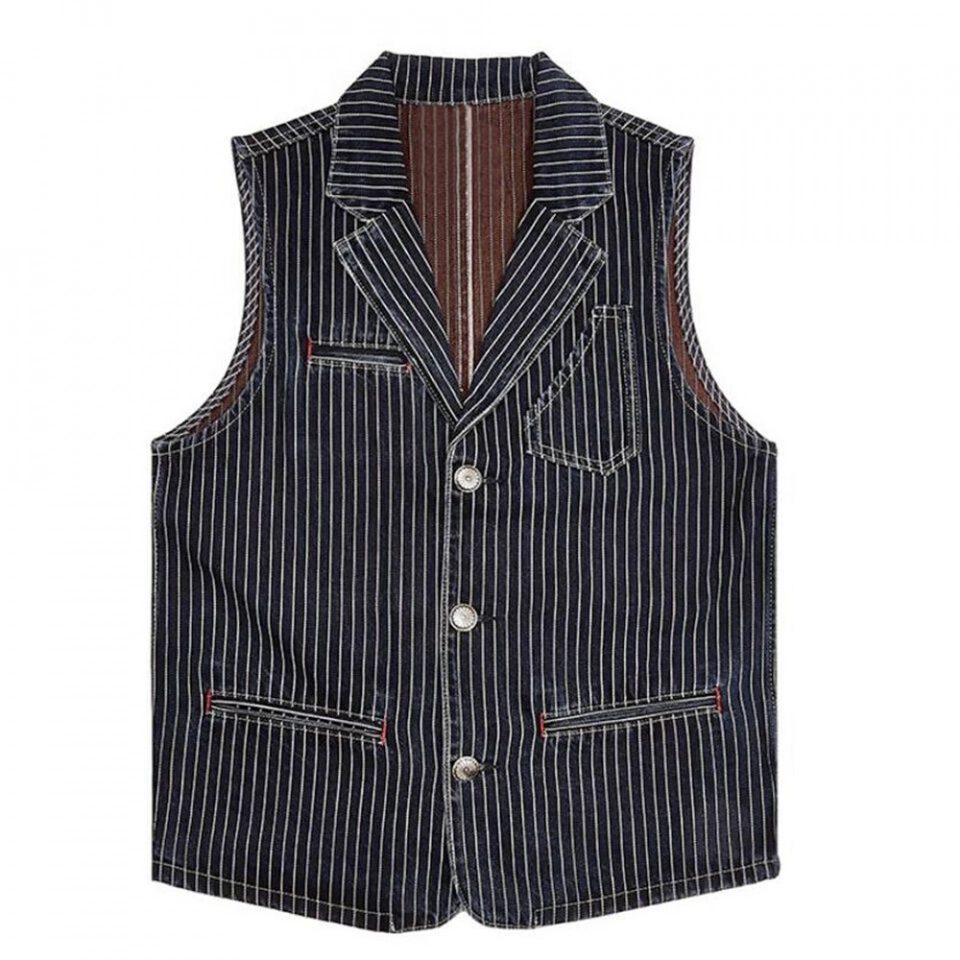 Men's Denim Vest-Yarn-dyed striped vest
