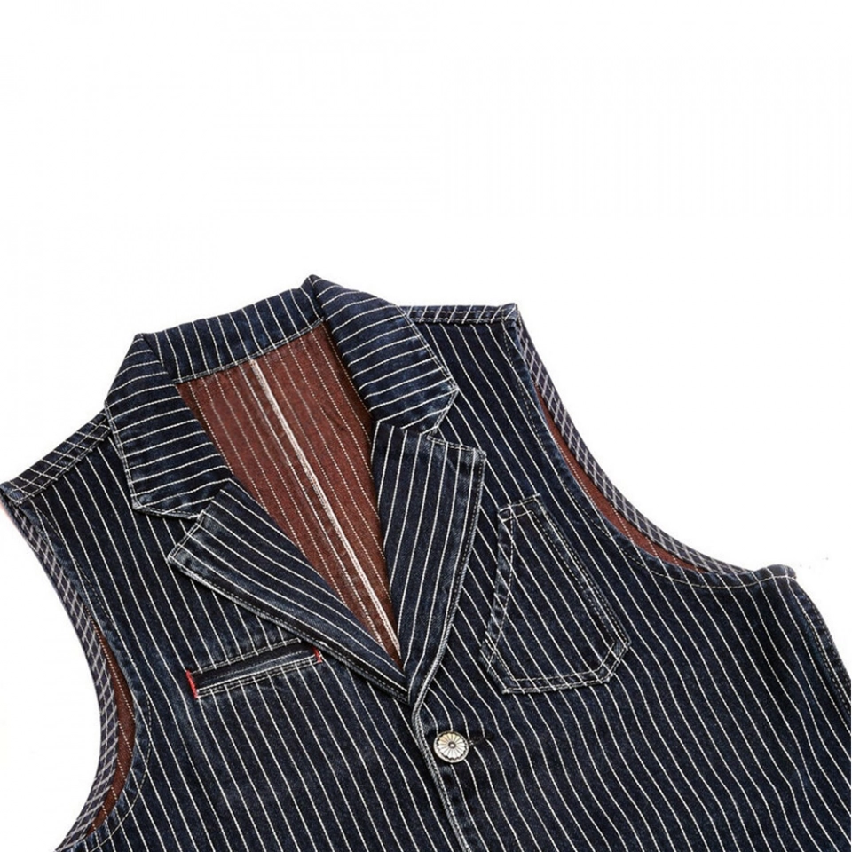 Men's Denim Vest-Yarn-dyed striped vest (5)