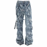 Men's Jacquard denim Jeans-Camouflage pattern