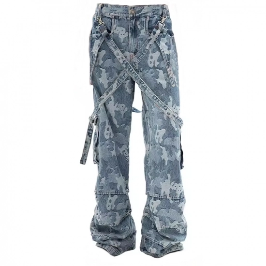 Men's Jacquard denim Jeans-Camouflage pattern