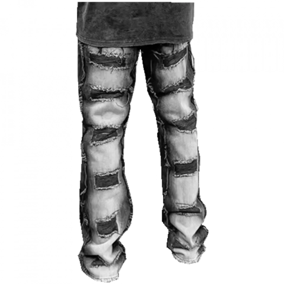 Men's Jeans Denim Jeans-Loose edge with many pieces (2)