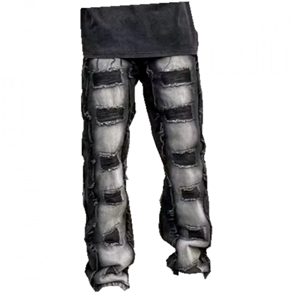 Men's Jeans Denim Jeans-Loose edge with many pieces (3)