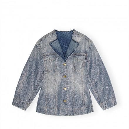 Offset print glitter polka dot denim jacket