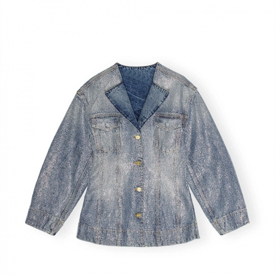 Offset print glitter polka dot denim jacket