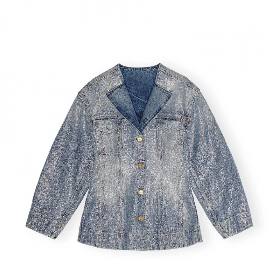 Offset print glitter polka dot denim jacket