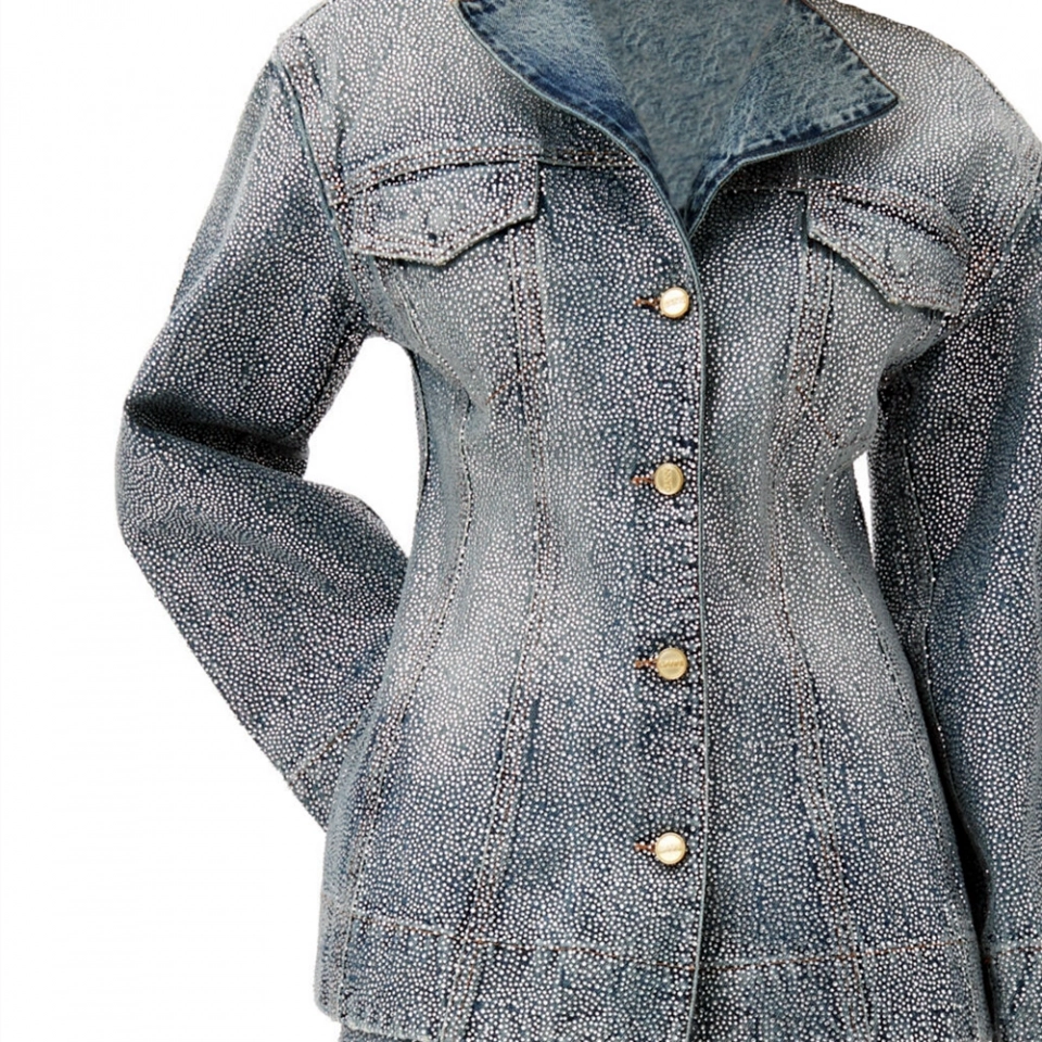 Offset print glitter polka dot denim jacket (3)