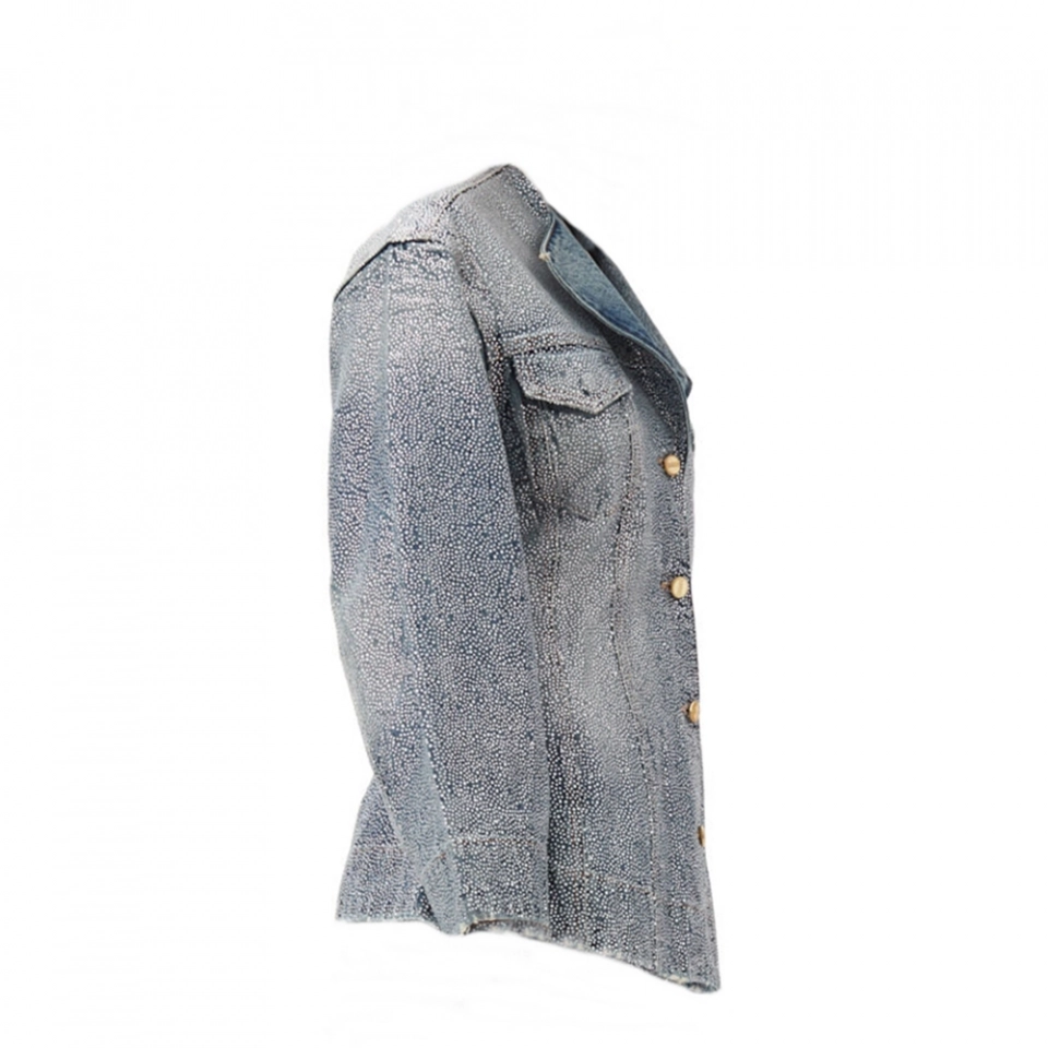 Offset print glitter polka dot denim jacket (4)