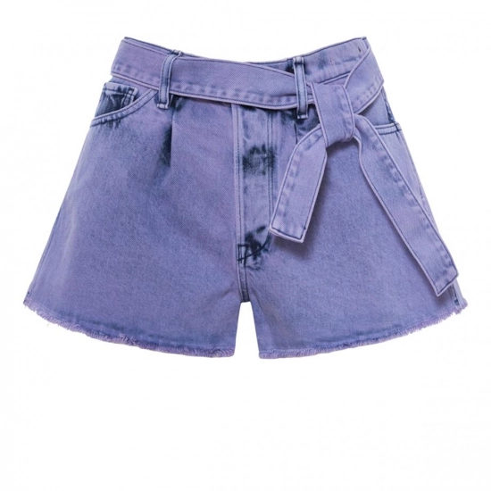 Tie-dyed denim shorts + fabric belt
