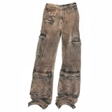 Women's Cargo Denim Acid Wash Jeans