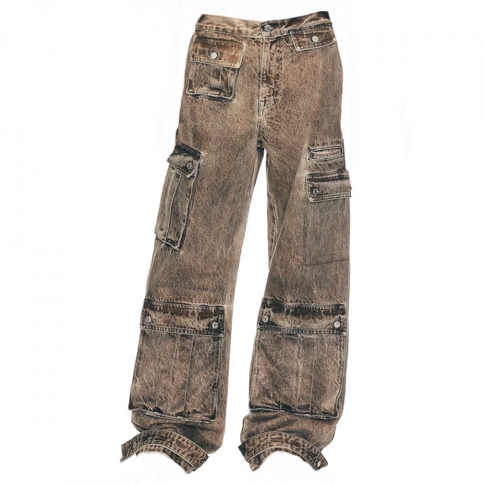 Women's Cargo Denim Acid Wash Jeans