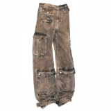 Women's Cargo Denim Acid Wash Jeans (3)