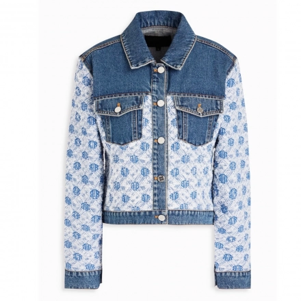 Women's Denim Jacket-Jacquard fabric contrast denim