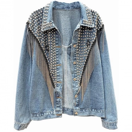 Women's Denim Jacket-Rhinestone effect