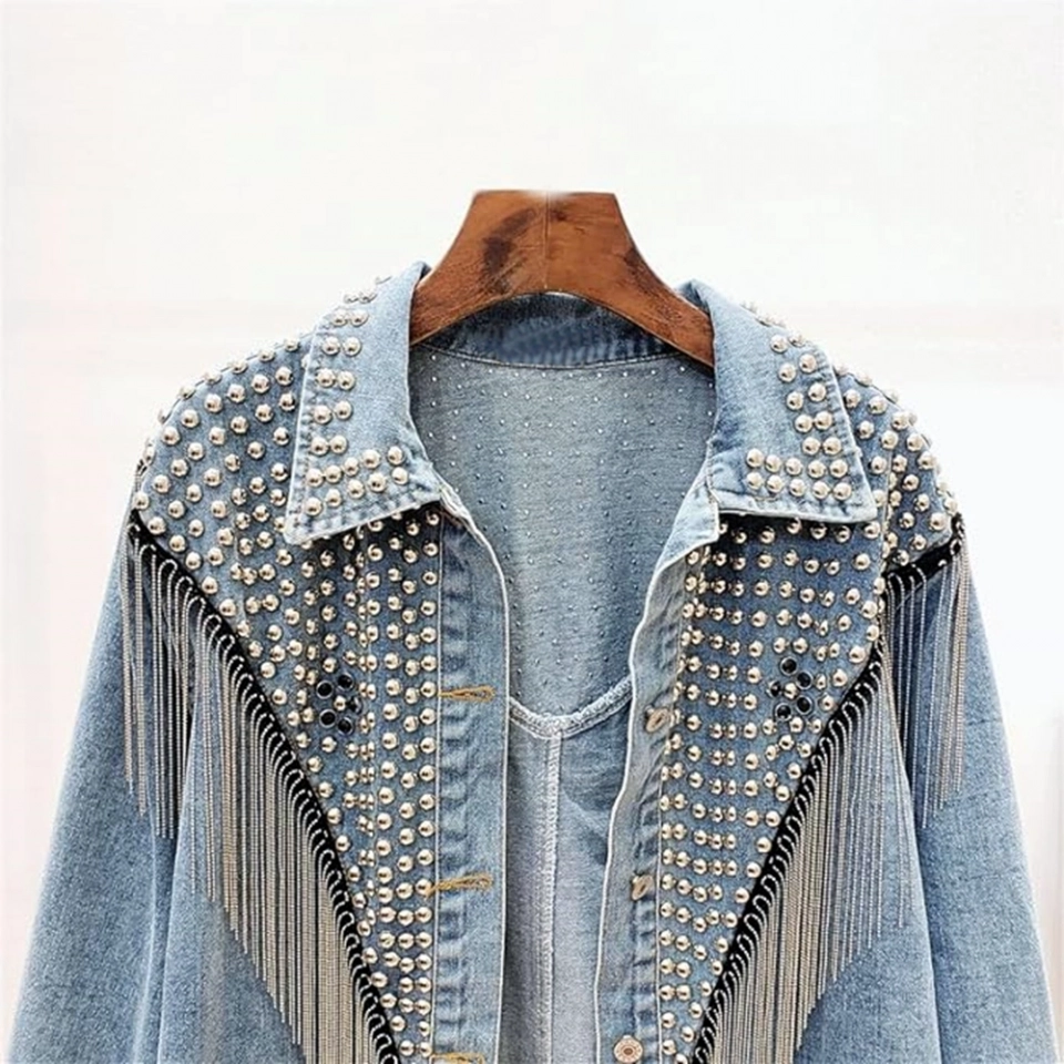 Women's Denim Jacket-Rhinestone effect (2)