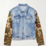Women's Denim Jacket-Sleeve puzzle color print