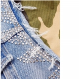 Women's Denim Jacket-Sleeve puzzle color print (3)