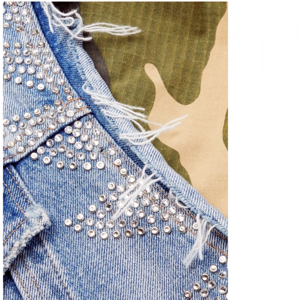 Women's Denim Jacket-Sleeve puzzle color print (3)