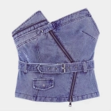 Women's Denim Tops-Irregular zipper